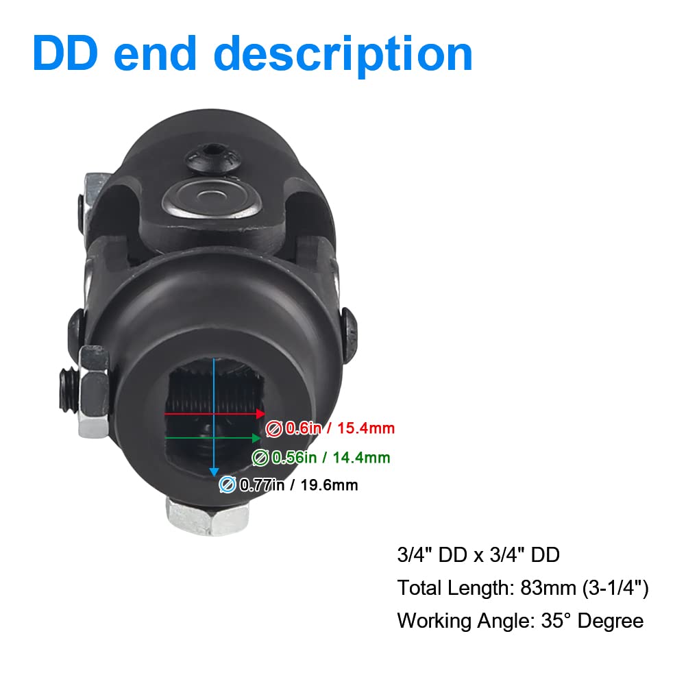 Wmphe 3/4' Dd X 3/4' Dd Steering Shaft Universal U Joint, Total Length: 83Mm (3-1/4')