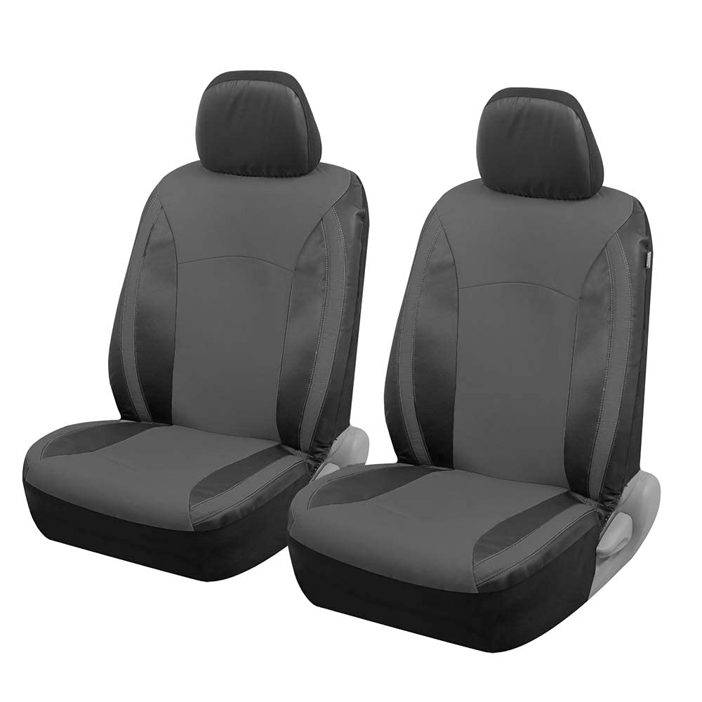 Motor Trend Gray Faux Leather Car Seat Covers For Front Seats - Premium Automotive Bucket Seat Covers, Made For Vehicles With Removable Headrests, Interior Covers For Car Truck Van Suv