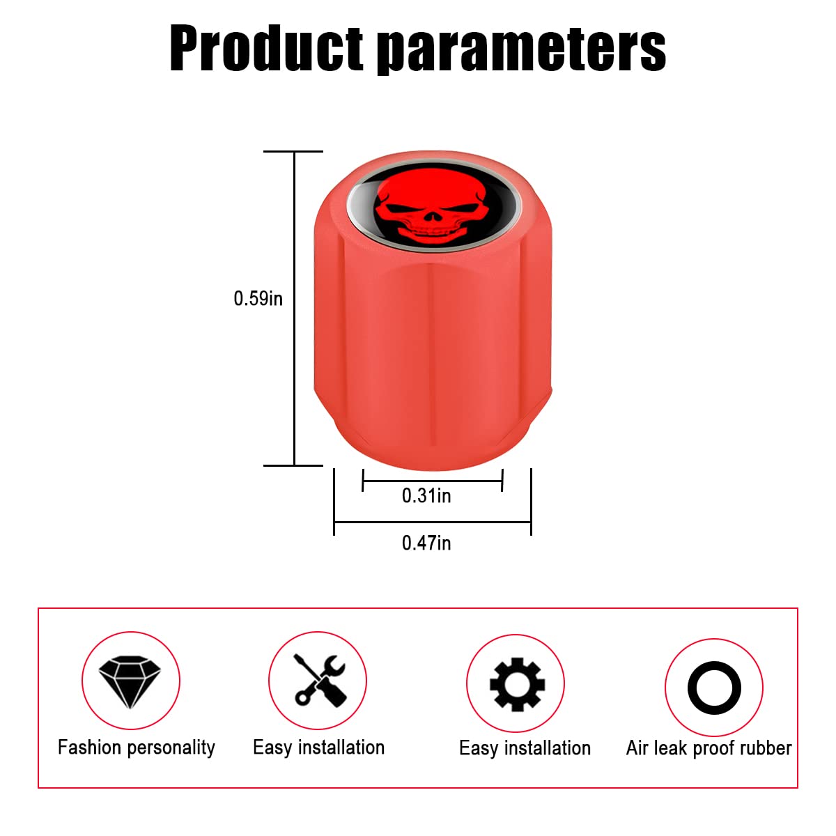 12Pcs Fluorescent Skull Tire Valve Stem Caps, Car Corrosion Resistant Wheel Valve Cover, Luminous Illuminated Skull Glow In The Dark, Auto Decor Accessories For Motorcycles, Suv, Car (Red)