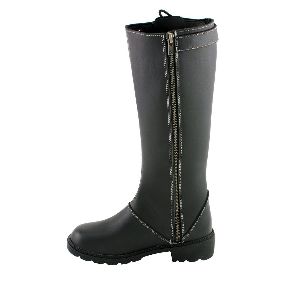 Milwaukee Leather MBL9370 Women's Black 17-Inch Lace Side Leather Boots with Contrast White Stitching - 6.5