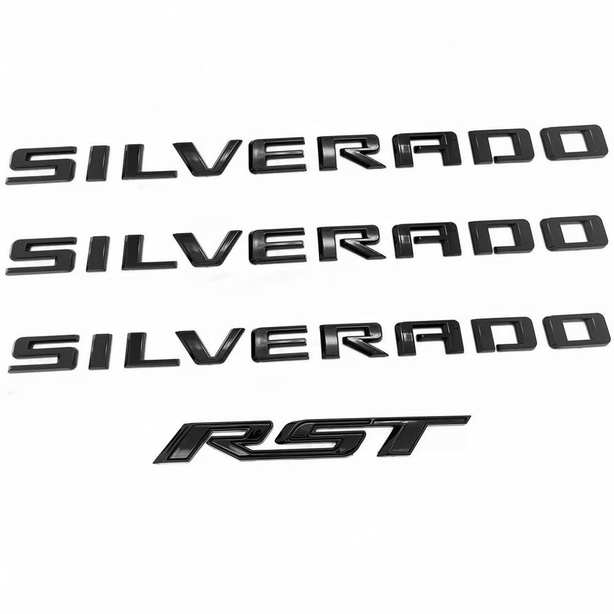 Set of 4pack OEM Silverado Plus RST Emblem 3D Badges Compatible with for Silverado 2019-2025 Parts 86539786 (Black)