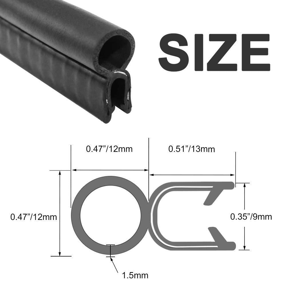 Car Door Rubber Seal Strip, Fits 1/16'' Edge, Trim Seal With Top Bulb For Cars, Boats, Rvs, Trucks, And Home Applications, Autom