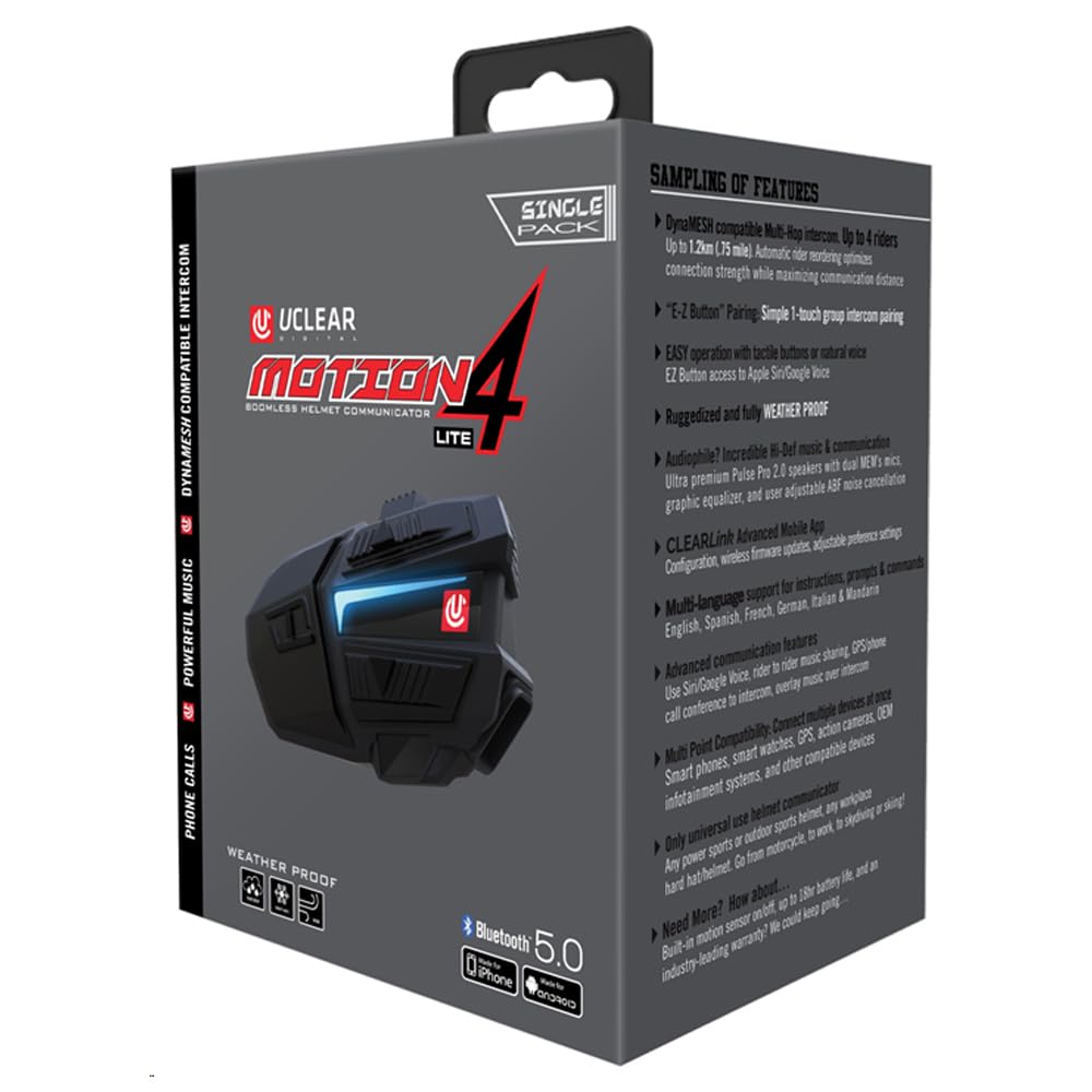 Uclear Digital Motion 4 Lite Bluetooth Helmet Communication System - Single Kit