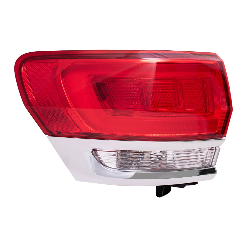 Brock Replacement Driver Side Tail Light Assembly With Chrome Bezel Compatible With 2014-2021 Grand Cherokee Laredo/Limited/Over