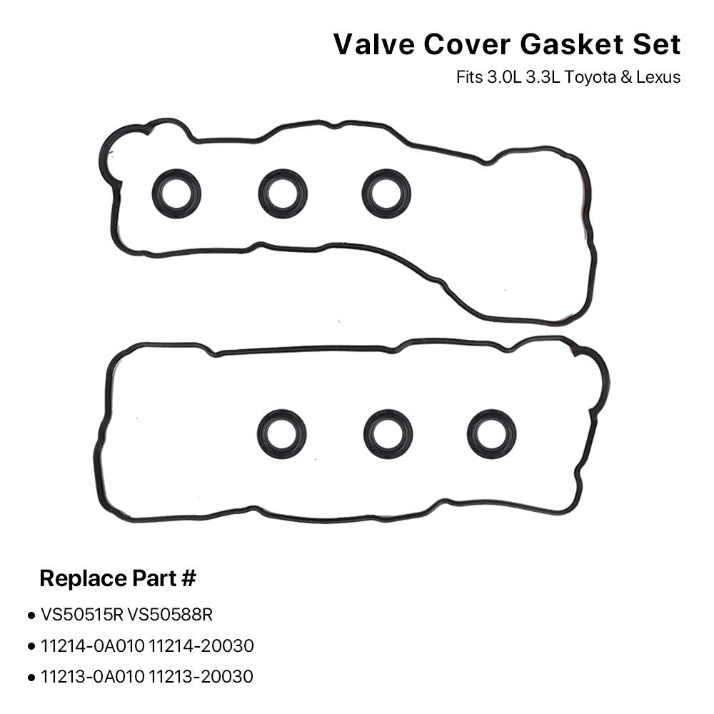 Valve Cover Gasket Set - Compatible with 3.0L 3.3L Toyota Camry, Avalon, Sienna, Highlander, Solara, Lexus ES300, ES330, RX300,
