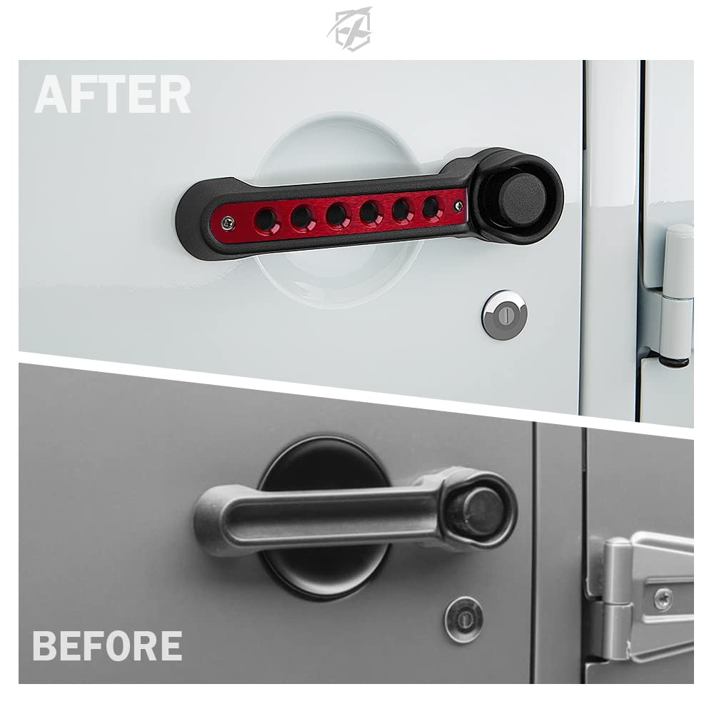 Xprite 5PCS Brushed Aluminum Side Door Handle Inserts & Cover Trim Compatible with 2007-2018 Jeep Wrangler JK JKU Unlimited Sahara Rubicon 4 Door- Durable, Stylish Exterior Decoration(Red)