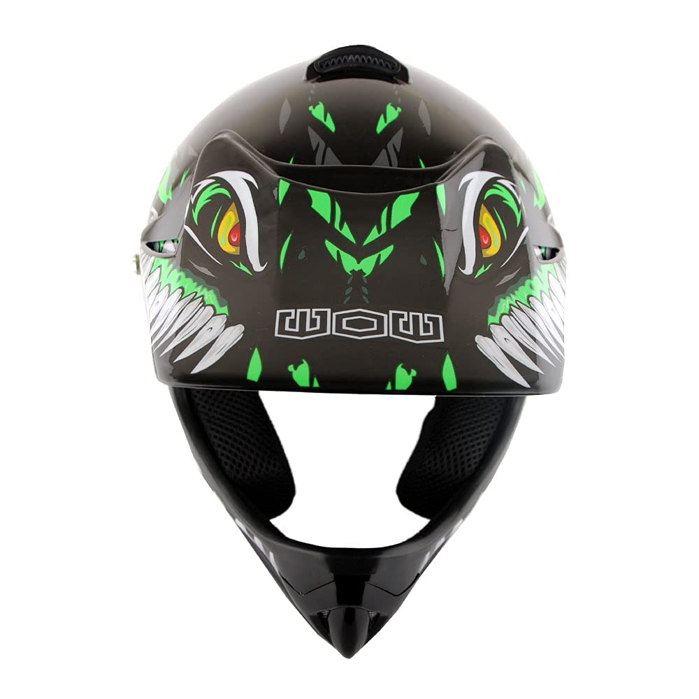 Wow Youth Kids Motocross Bmx Mx Atv Dirt Bike Helmet Dragon Green + Goggles + Mg Youth Green Glove Bundle