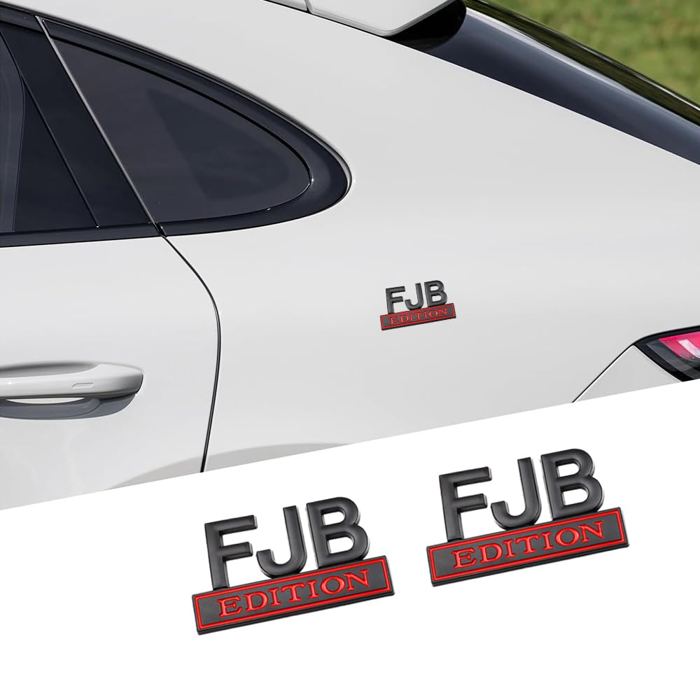 2 Pcs Fjb Edition Emblem Car Side Rear Front Hood Trunk Door Badge 3D Decal Sticker Fit For Car Truck Suv (Fjb, Black Red)