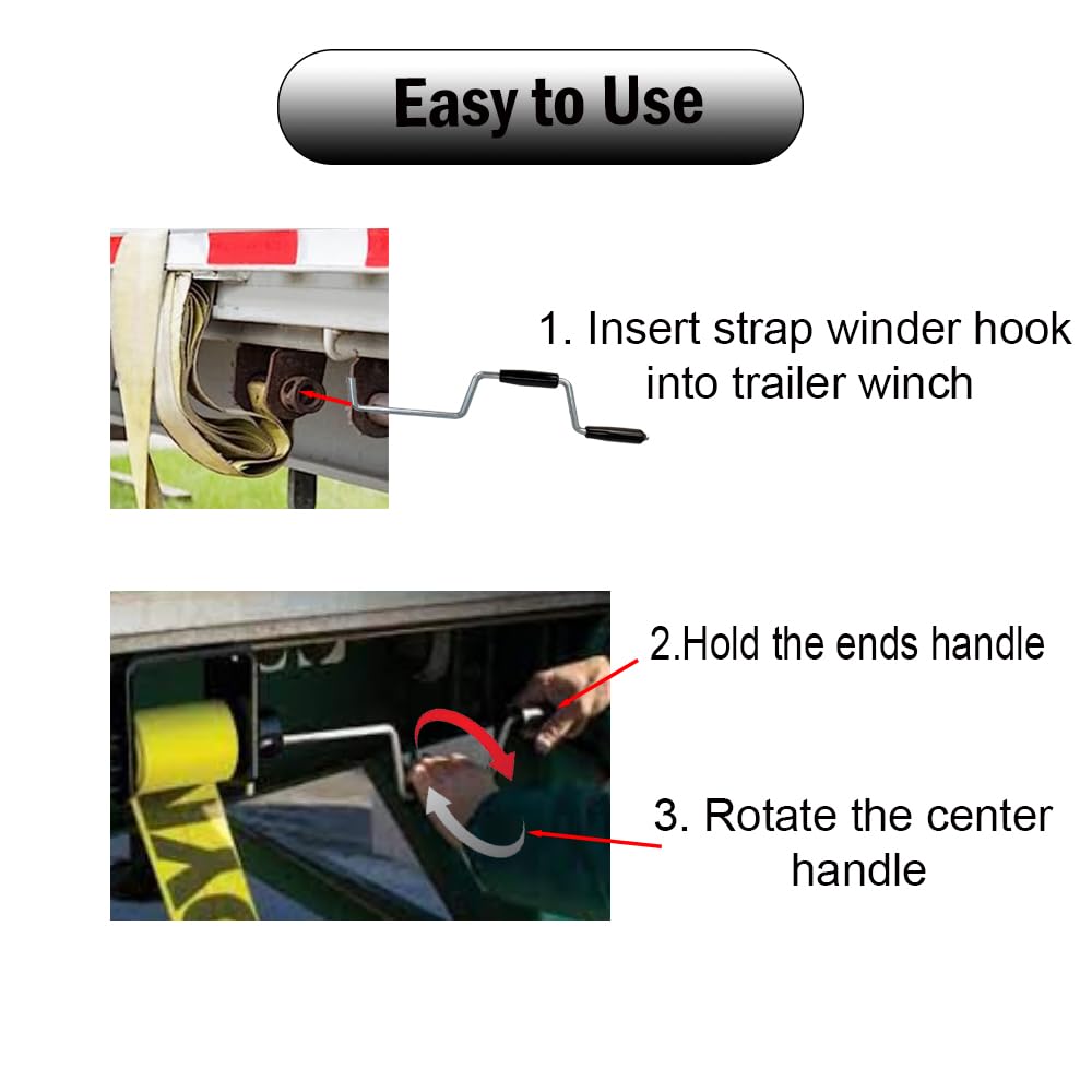 Quality Life Winch Strap Winder for Flatbed Trailer, Winding Straps Roll-up Hand Roller, Tie-Downs Winch Straps for Truck Traile