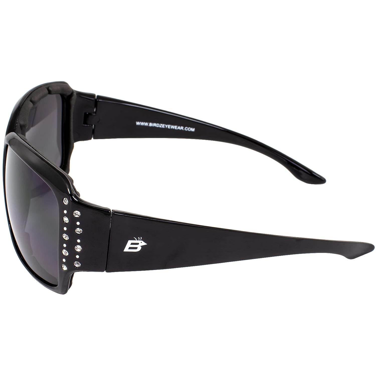Birdz Eyewear Ladybird Womens Fashion Padded Motorcycle Sunglasses Riding Glasses W/Rhinestones Black (Smoke)