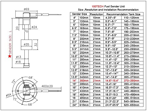 100Tech Fuel Sending Unit Float Replacement 0-90 Ohms 14''(360Mm) Marine For Boat Truck Rv Fuel Tank Sending Unit Water Level Se