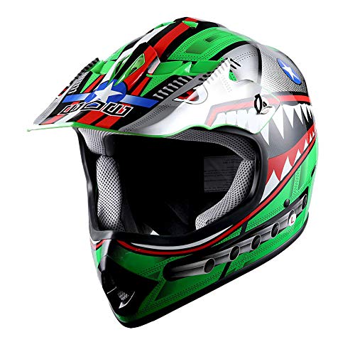 Wow Youth Kids Motocross Bmx Mx Atv Dirt Bike Moutain Helmet Shark Green