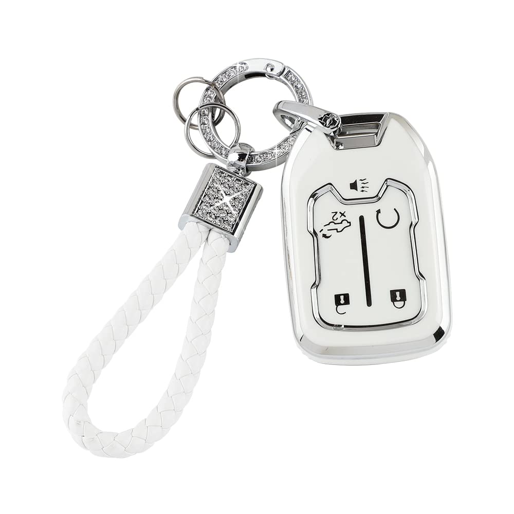 Pifoog Accessories For Chevy 5-Button Key Fob Cover Case Shell Soft Tpu Bling Car Keychain For Gmc Terrain Sierra Chevrolet Silv