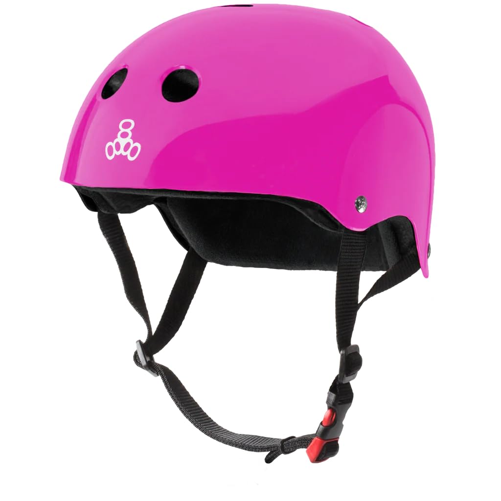 Triple Eight The Certified Sweatsaver Helmet For Skateboarding, Bmx, Roller Derby And Roller Skating, Pink Glossy, Xs/S