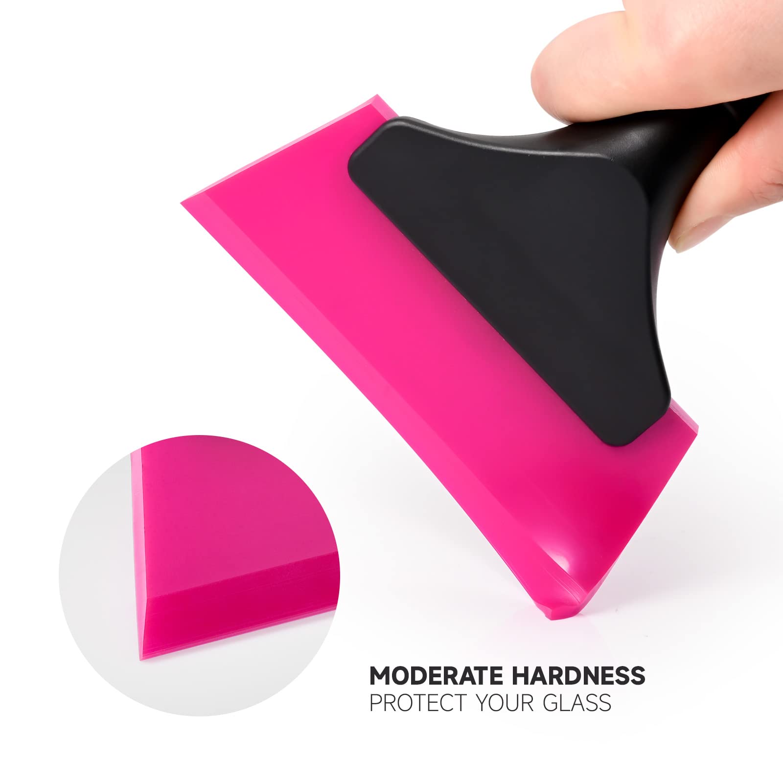 FOSHIO Small Squeegee with 5 Inch Pink Rubber Blade Mini Wiper Window Tinting Tools for Mirror Glass Window Cleaner with Non-Sli