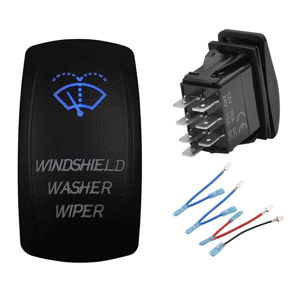 Bacautoparts Blue Led Windshield Washer Wiper Momentary Rocker Switch 7Pin Mom (On)-Off-On Dpdt Washer Jet Toggle Switch For Aut