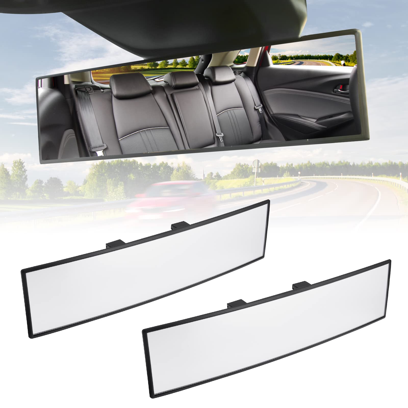 Joytutus Rear View Mirror, Universal 11.81 Inch 2 Pack Panoramic Convex Rearview Mirror, Interior Clip-On Wide Angle Rear View Mirror To Reduce Blind Spot Effectively For Car Suv Trucks - Clear