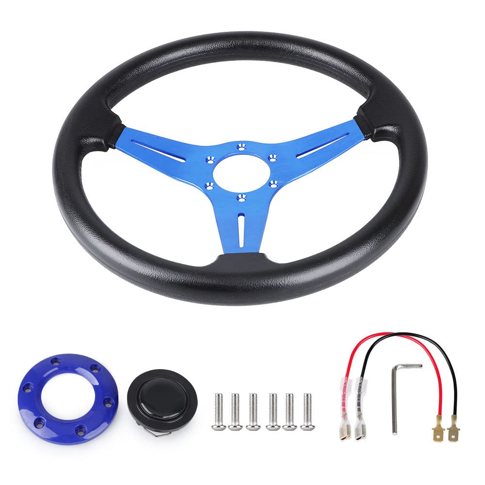 Yehicy 13.8” Racing Steering Wheel Quick Release For Car Sport Drifting Steering Wheel Pu Leather And Aluminum Spokes With Horn Button (Blue)