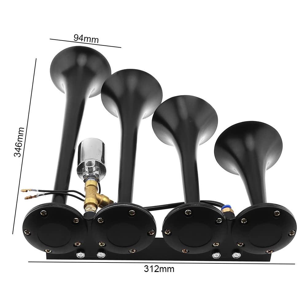 Drisentri 12V / 24V Truck Train Air Horn, 185Db Super Loud Four Trumpet Air Horn For Car Vehicle Truck Train Boat