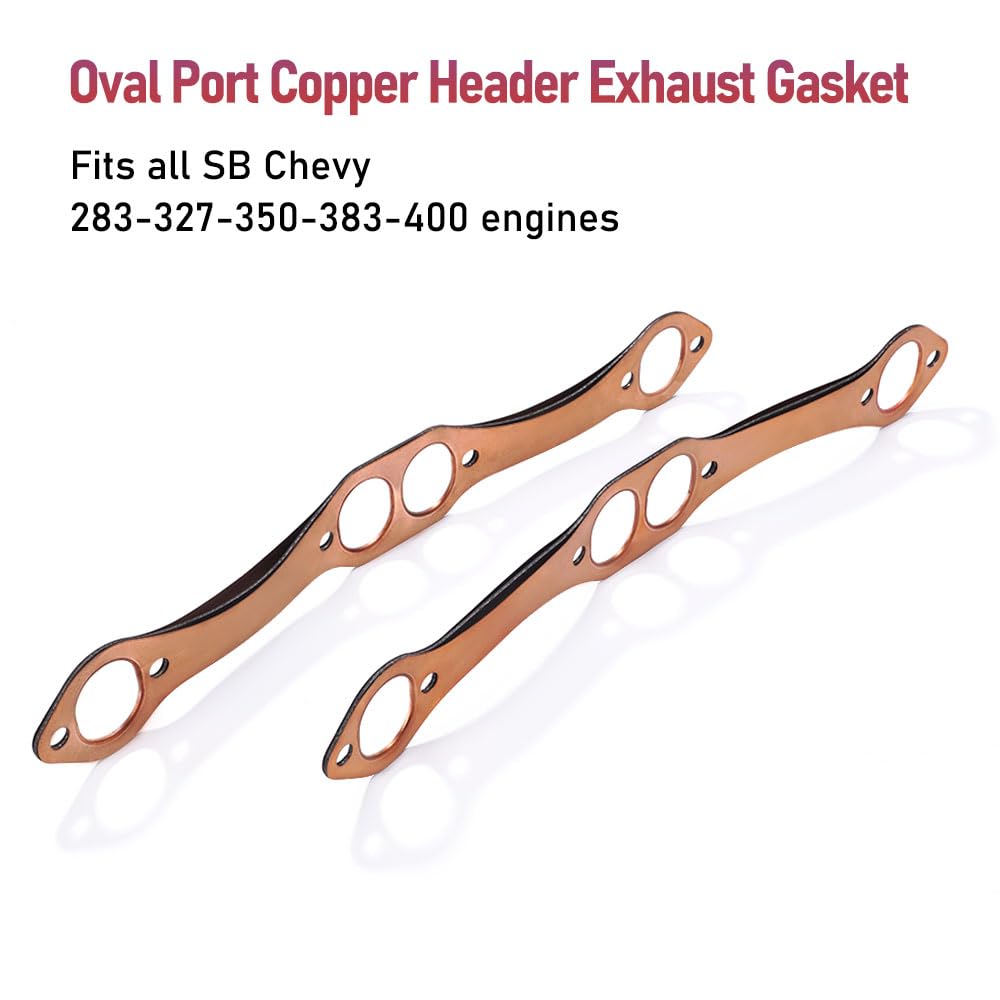 Creative.C SBC Header Gaskets, Oval Port Copper Exhaust Manifold Gaskets Compatible with Chevy 262 283 327 350 383 400 Small Blo