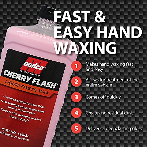 Malco Cherry Flash Automotive Liquid Paste Wax - Protect & Shine Your Vehicle/Easiest Way to Hand Wax Your Car/Lasting Gloss & P