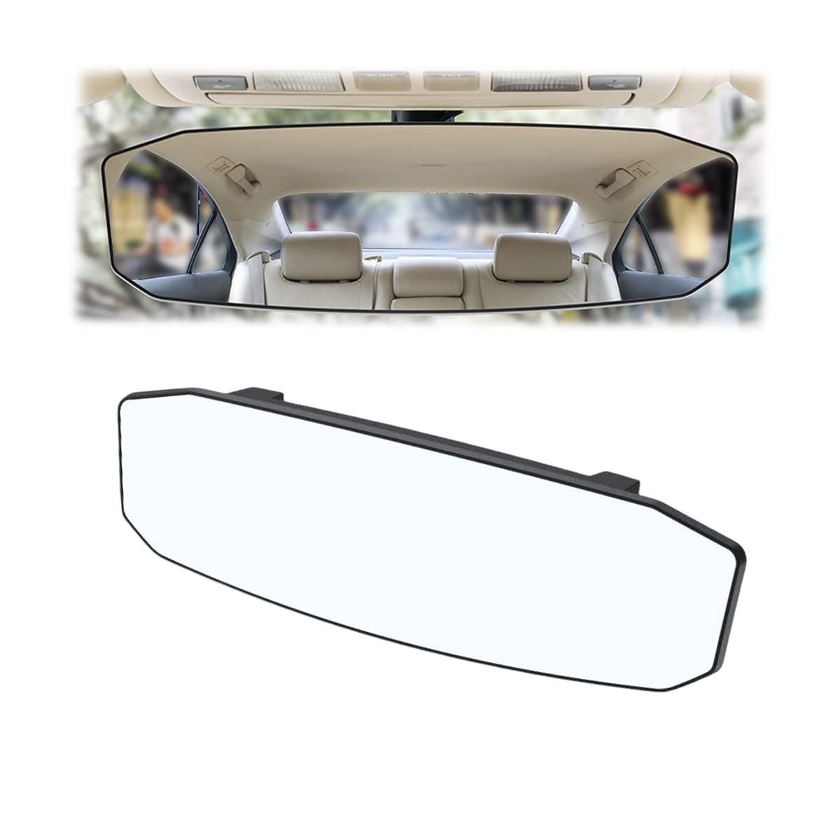 Car Rear View Mirror, 12 Inch Car Interior Panoramic Convex Rearview Mirror, Clip-On Hd Wide Angle Extended Curved Mirror, Reduc