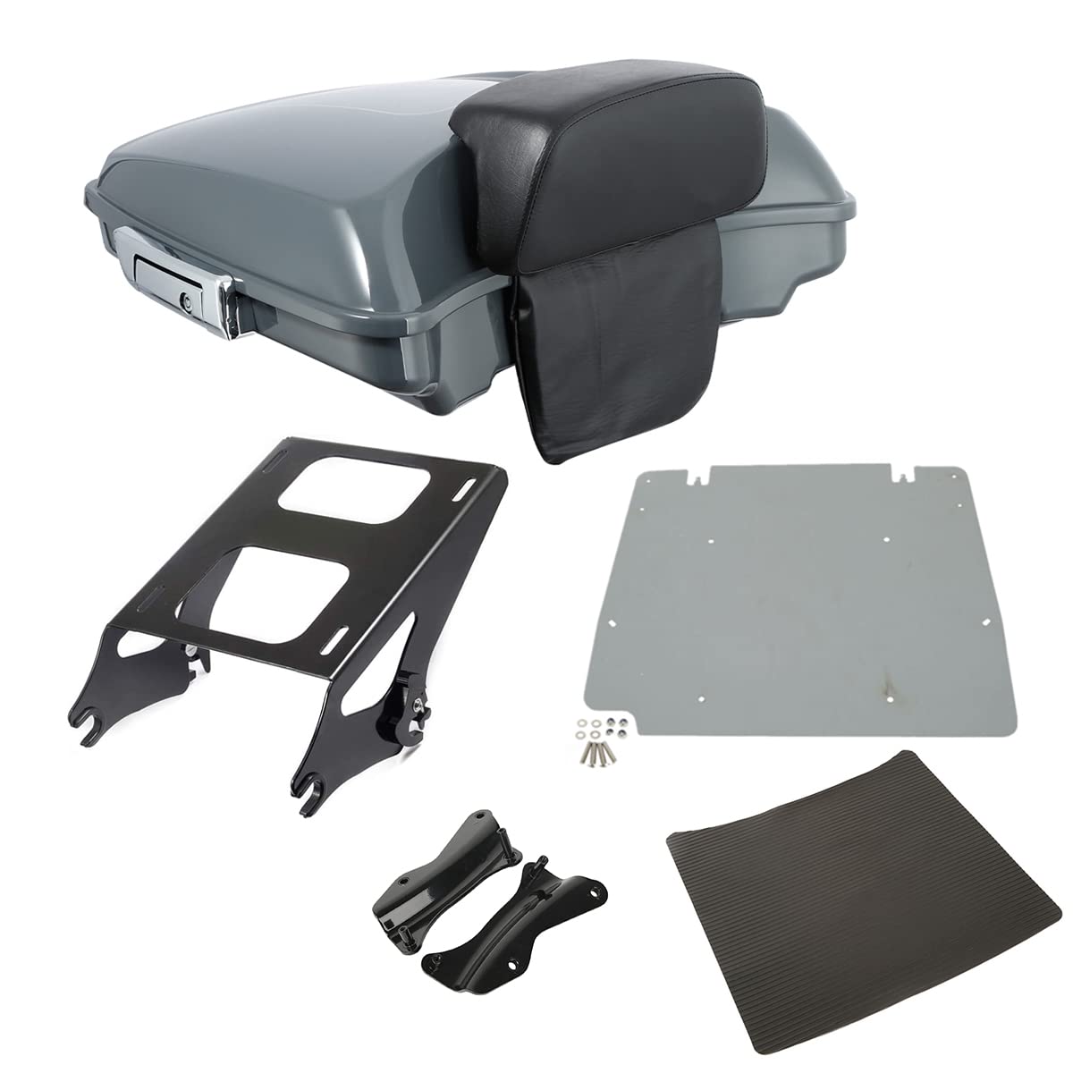 Gunship Gray 5.5' Razor Pack Trunk Pad Two-Up Rack Docking Kit Base Plate Fit For Harley Tour Pack Pak Touring 2014-2023