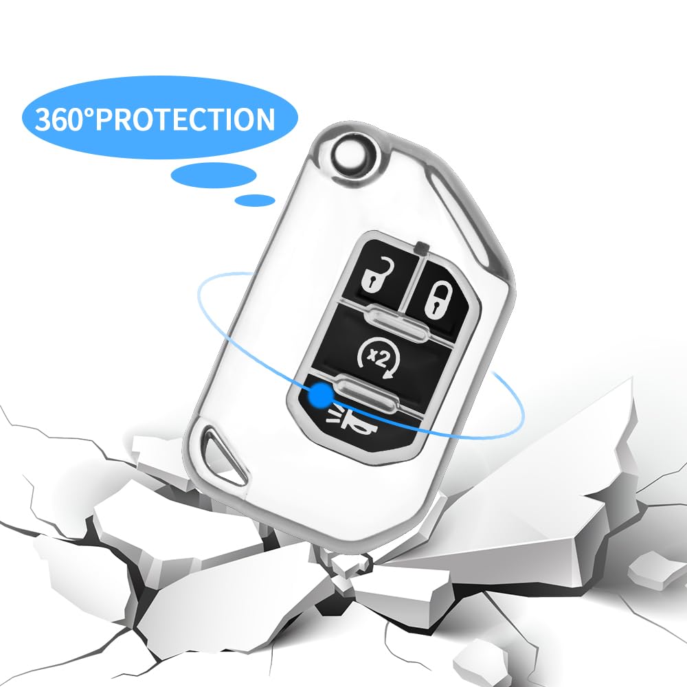 QBUC for Jeep Key Fob Cover with Keychain,Flip Key Case Protector Fit for 2018-2024 Jeep Wrangler JLU JL 2020-2023 Jeep Gladiato