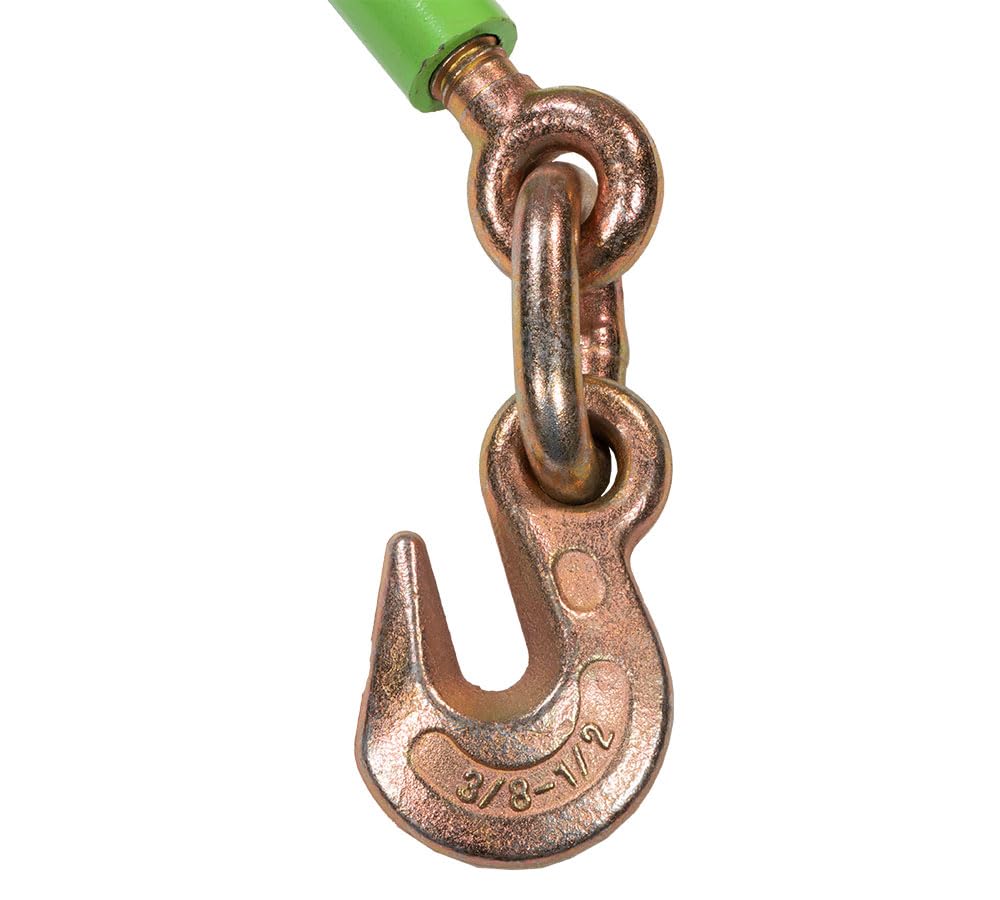 Mytee Products 8 Pack 3/8'' - 1/2'' Hi-Viz Green Heavy Duty Ratchet Load Chain Binder With Grab Hooks - 9,200 Lbs Working Load L