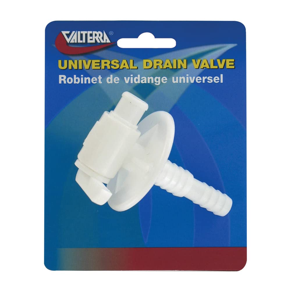 Valterra A01-2025Vp Universal Drain Valve - Barbed, White (Carded)