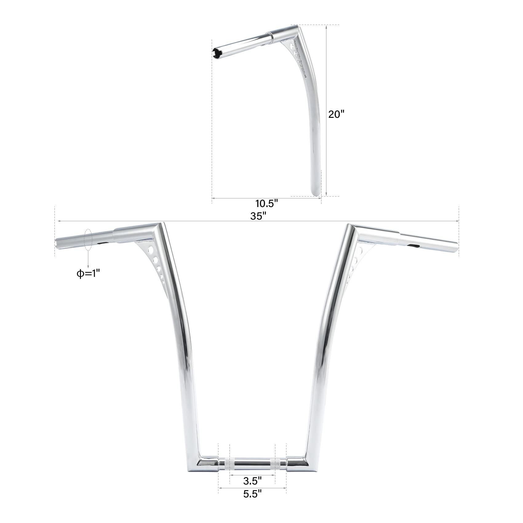 Xfmt Motorcycle Rise Ape Hangers Bar 1-1/4'' Batwing Handlebar For Harley Sportster Xl Softail Dyna Road King (Chrome, 20'')