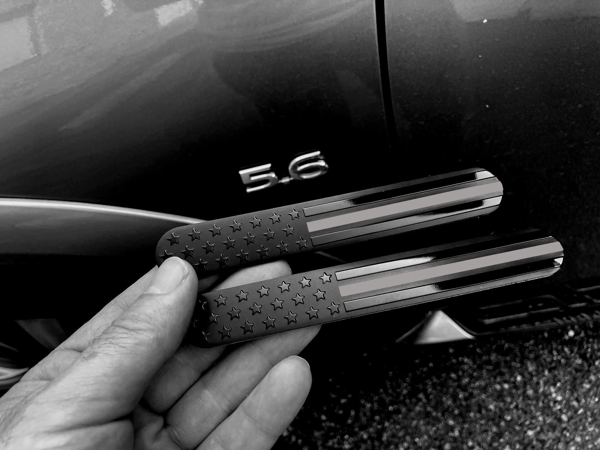 Everhitch Usa American Metal Flag Auto Fender Emblem For Cars Trucks 2-Pack (6X1, Black With Gray Line)