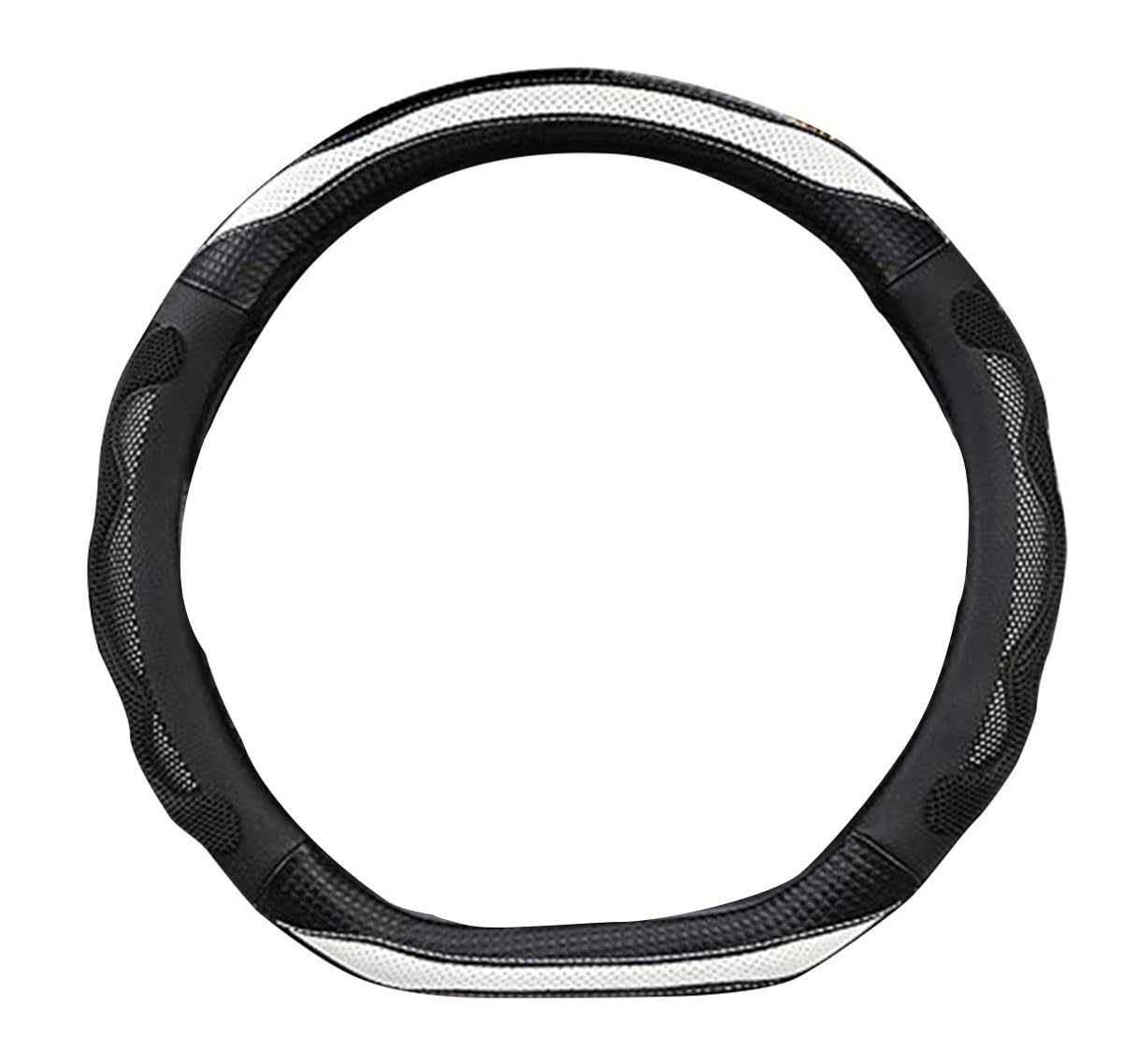 D Cut Steering Wheel Cover - D Shaped Flat Bottom Microfiber Leather Anti-Skid Breathable Fit 14.5'-15' (Black White)