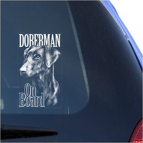 Doberman Clear Vinyl Decal Sticker for Window, Dobermann Pinscher Dog with Uncropped Ears Sign Art Print