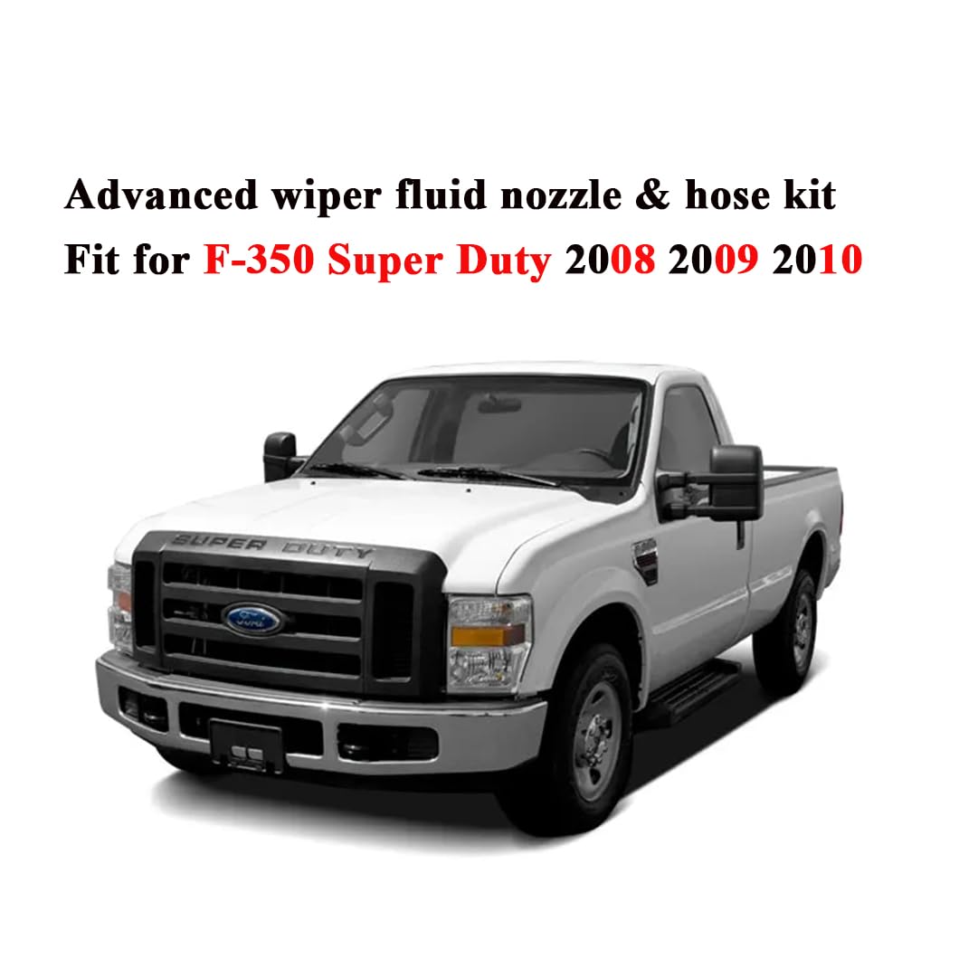 ZHPTAM Wiper Fluid Nozzle Hose Kit for 2008-2010 Ford Super Duty F-250 F-350 F-450 F-550, Black, Two Fan Spray Holes,