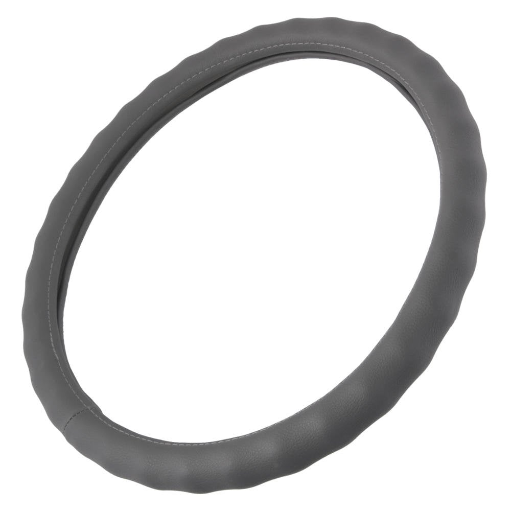 Bdk Gray Leather Car Steering Wheel Cover Large Size 15.5 To 16 Inch, Easy Installation