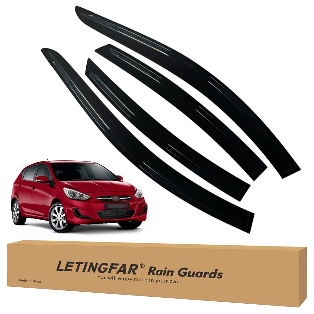 LETINGFAR Window Visors Rain Guards for Hyundai Accent 2012 2013 2014 2015 2016 2017 Accessories, Wind Deflectors Vent Shades fo