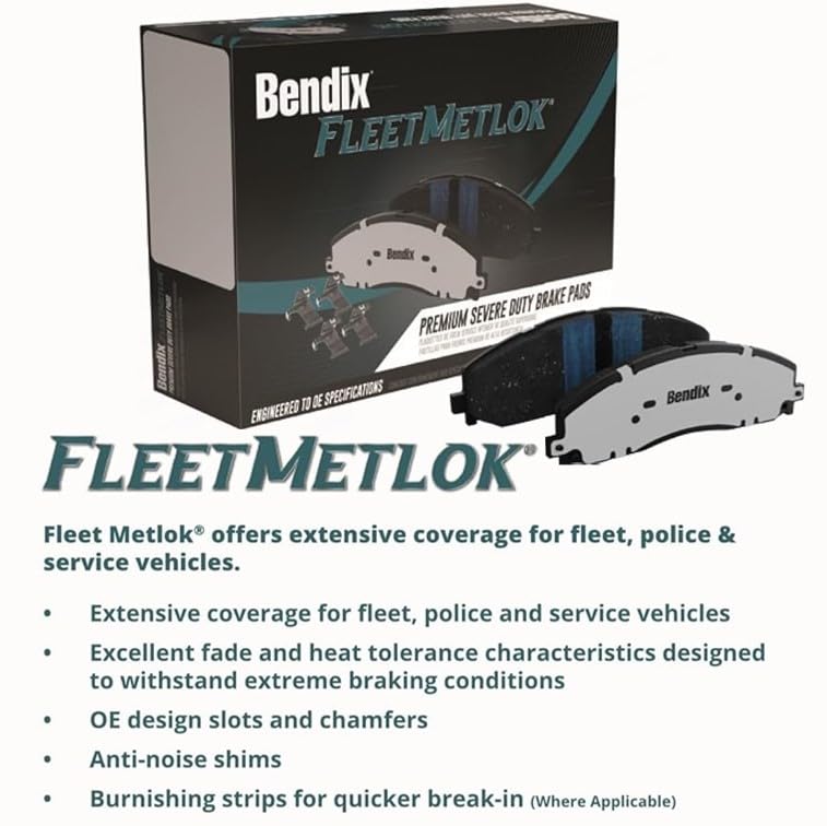 Bendix Fleet Metlok Mkd711Fm Semi-Metallic Rear Brake Pads For Select Models Ford Expedition, F-150, F-150 Heritage, F-250, Lobo