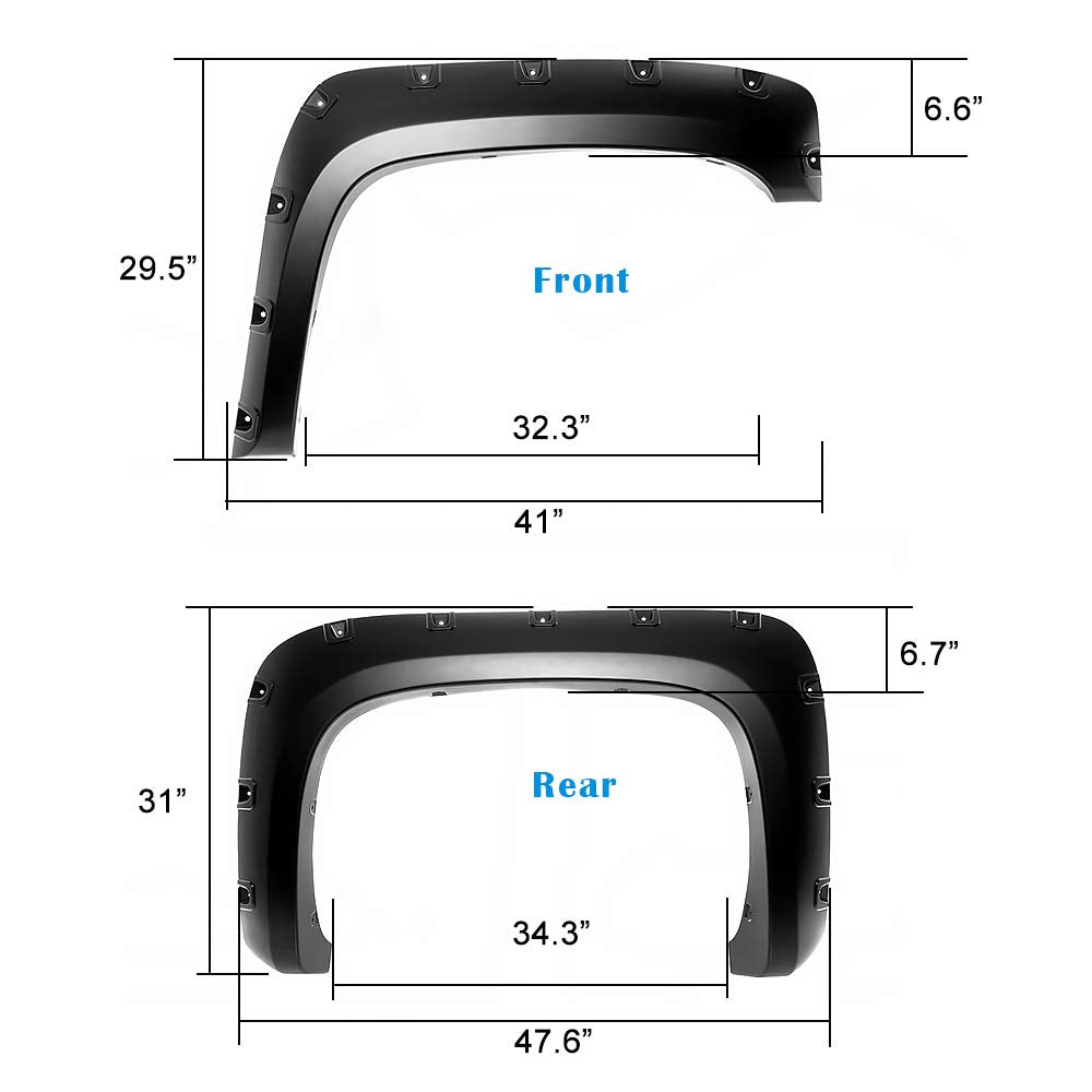 Aps Injection Moulding Fender Flares Compatible With Chevy Silverado 2007-2014 1500 2500 3500 (Standard Bed & Long Bed) Pocket Rivet Style 4Pc Set Impact Resistance Polypropylene