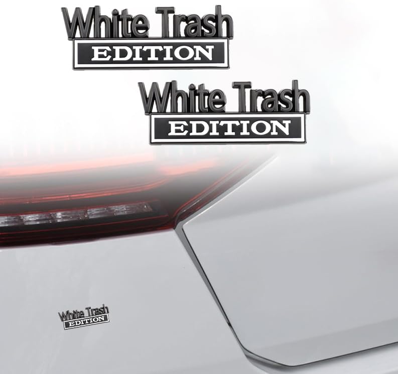 Carrun 2 Pcs White Trash Edition Emblem Car Side Rear Front Hood Trunk Door Fender Bumper Metal Badge 3D Decal Sticker Fit For F