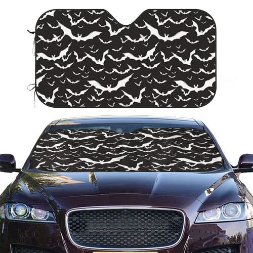 Halloween Cool Goth Gothic Bat Black and White Windshield Sun Shade Front Protector Folding Car Sun Visor Blocks Uv Rays Keeps Y