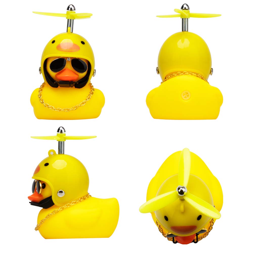 wonuu Rubber Duck Toy Car Ornaments Yellow Duck Car Dashboard Decorations with Propeller Helmet