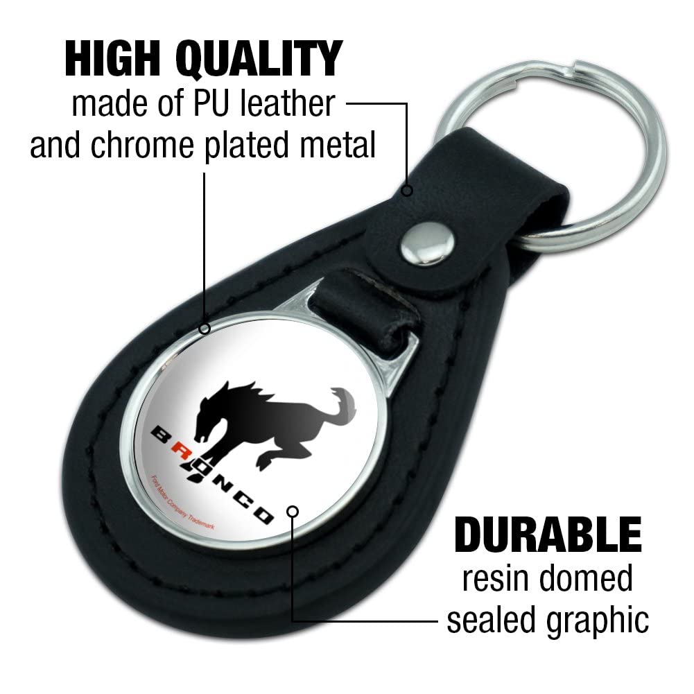 Graphics & More Black Leather Ford Buckin' Bronco Keychain