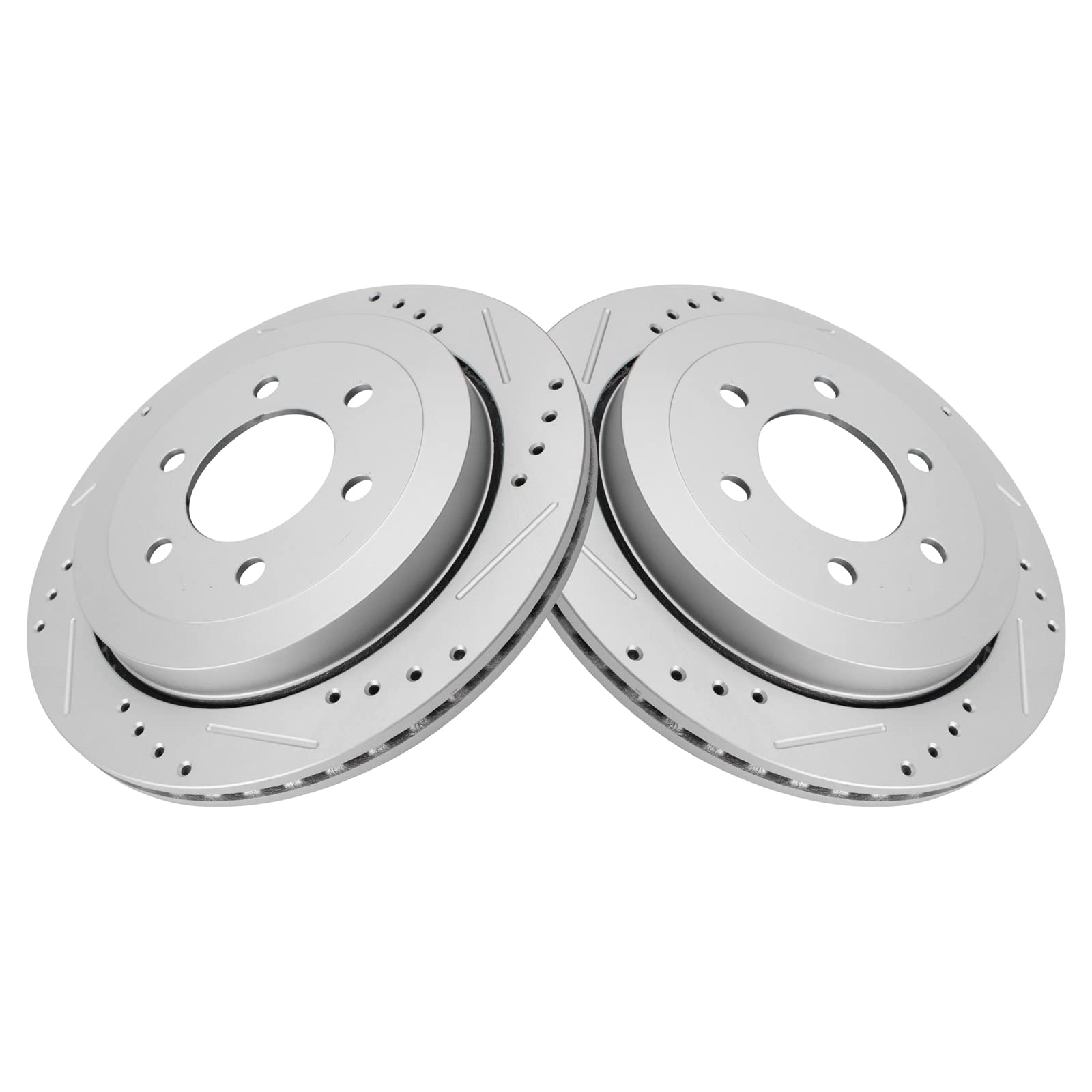 Trq Rear Performance Brake Rotors Set Premium G-Coated Cross Drilled & Slotted Compatible With 2007-2017 Ford Expedition Lincoln