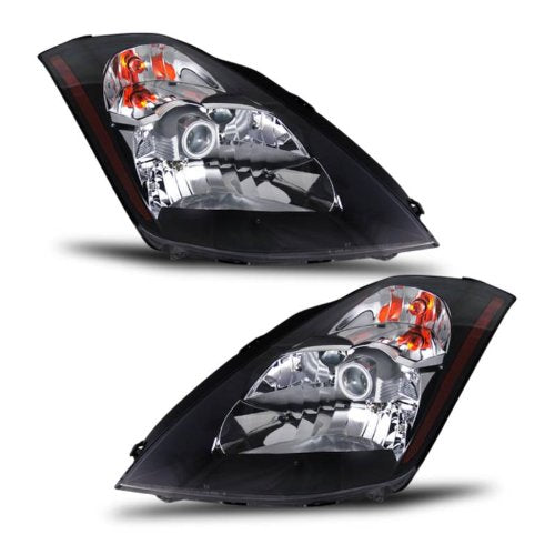 Sppc Headlights Black Assembly Set For Nissan 350Z - (Pair) Driver Left And Passenger Right Side Replacement Headlamp
