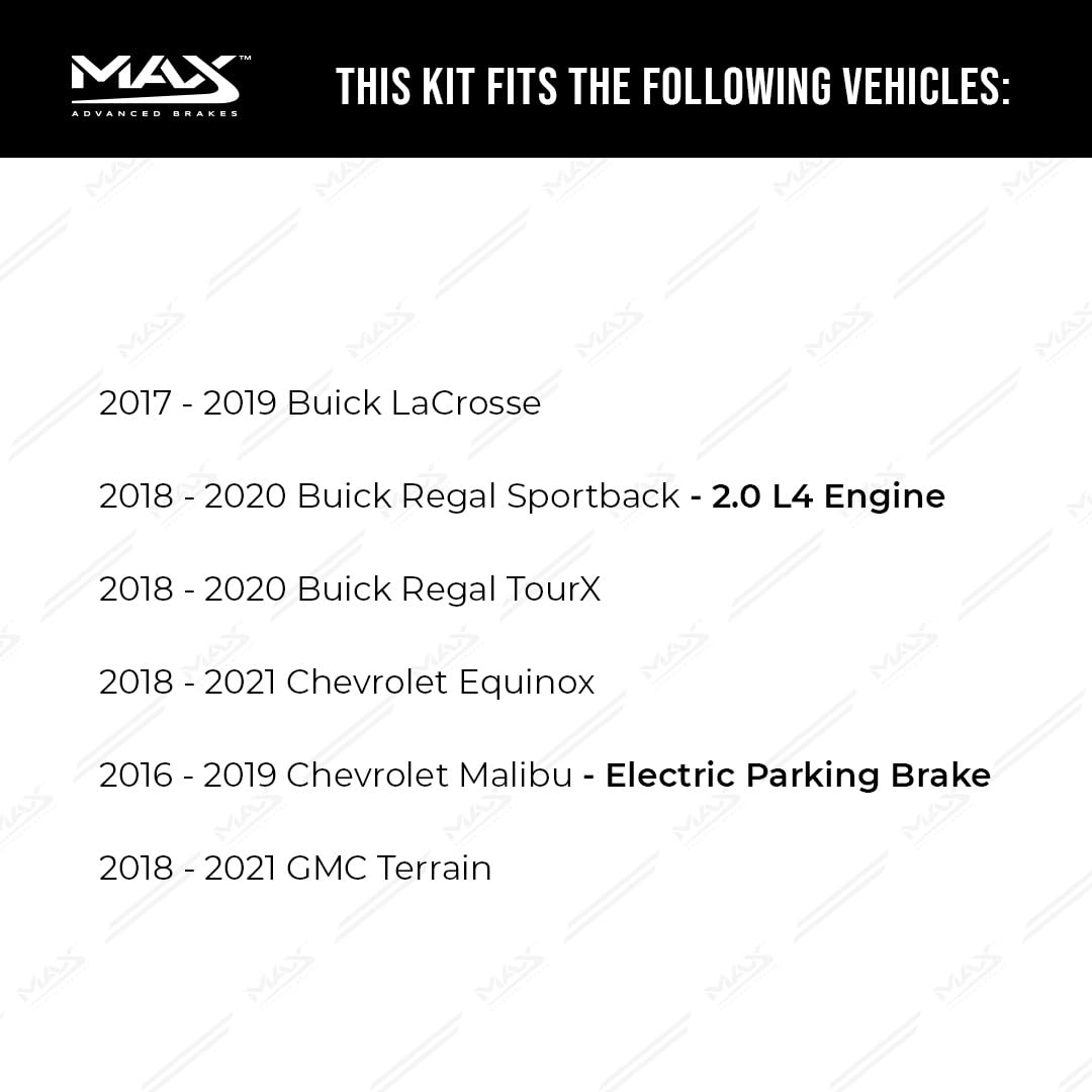 Max Advanced Brakes Rear Brake Kit For 2016-2021 Chevy Malibu W/Epb 2018-2021 Chevy Equinox Gmc Terrain Replacement Cross Drilled Disc Brake Rotors And Ceramic Brake Pads