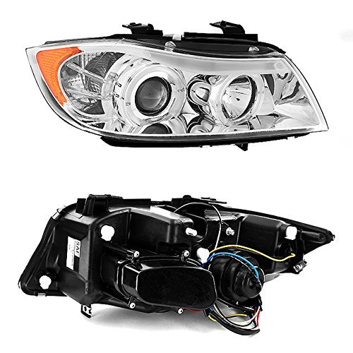 Akkon - For Bmw E90 3-Series 4 Doors Sedan Chrome Clear Halogen Type Halo Ring Led Eye Lid Projector Headlights