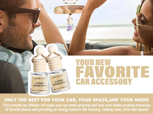 Car Air Freshener Hanging 2 Pack, Leathery Sandalwood Essential Oil Diffuser, Car Air Fresheners For Women, 45+ Days Long Lastin