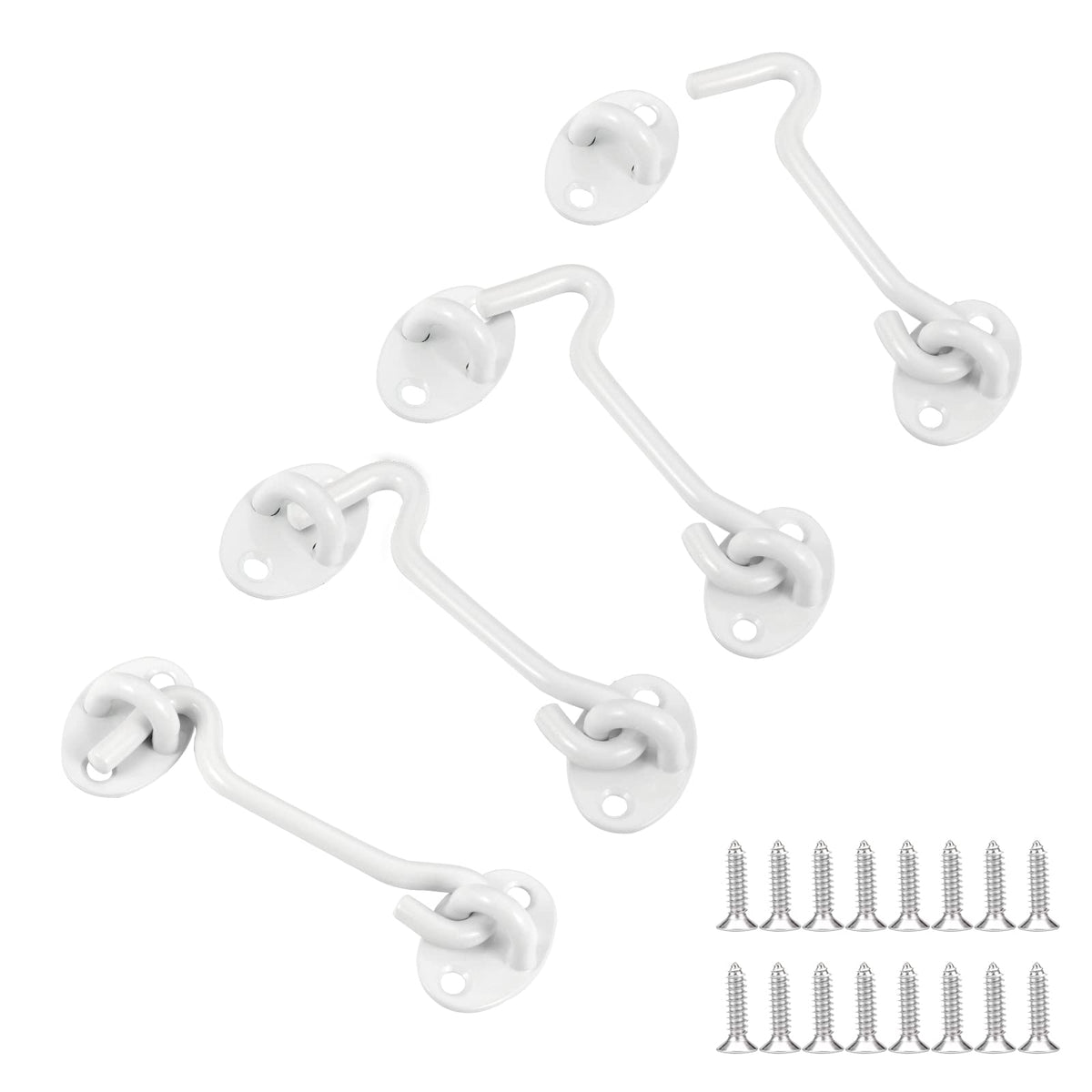Dluno 4Pack White 4' Privacy Hook And Eye Gate Latch White Door Latch Lock Hook And Eye Latch For Door Heavy Duty Solid Stainless Steel Hook Eye Latch Lock For Barn Door, Sheds, Wooden Fences