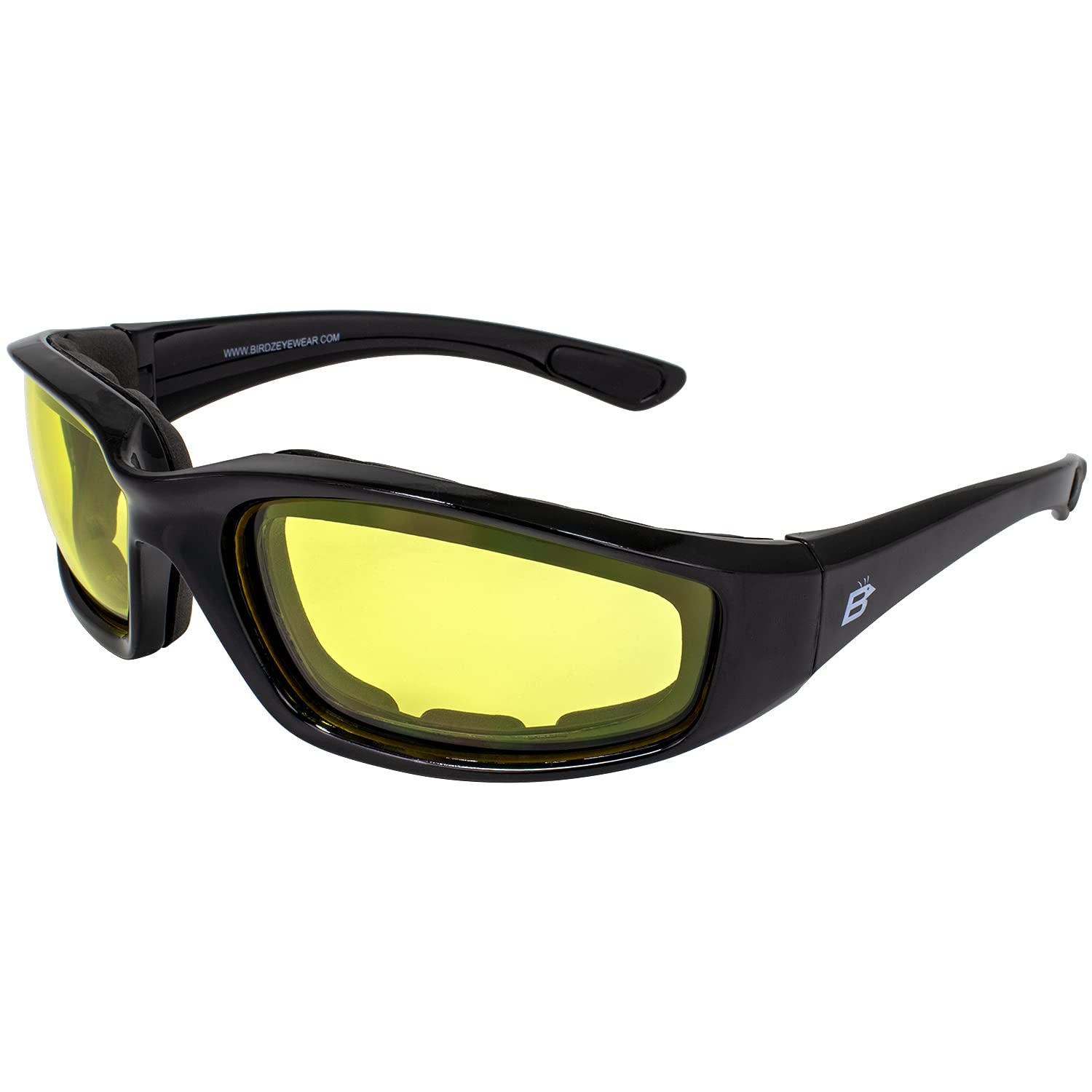 Birdz Eyewear Oriole Padded Motorcycle Glasses (Black Frame/Yellow Lens)